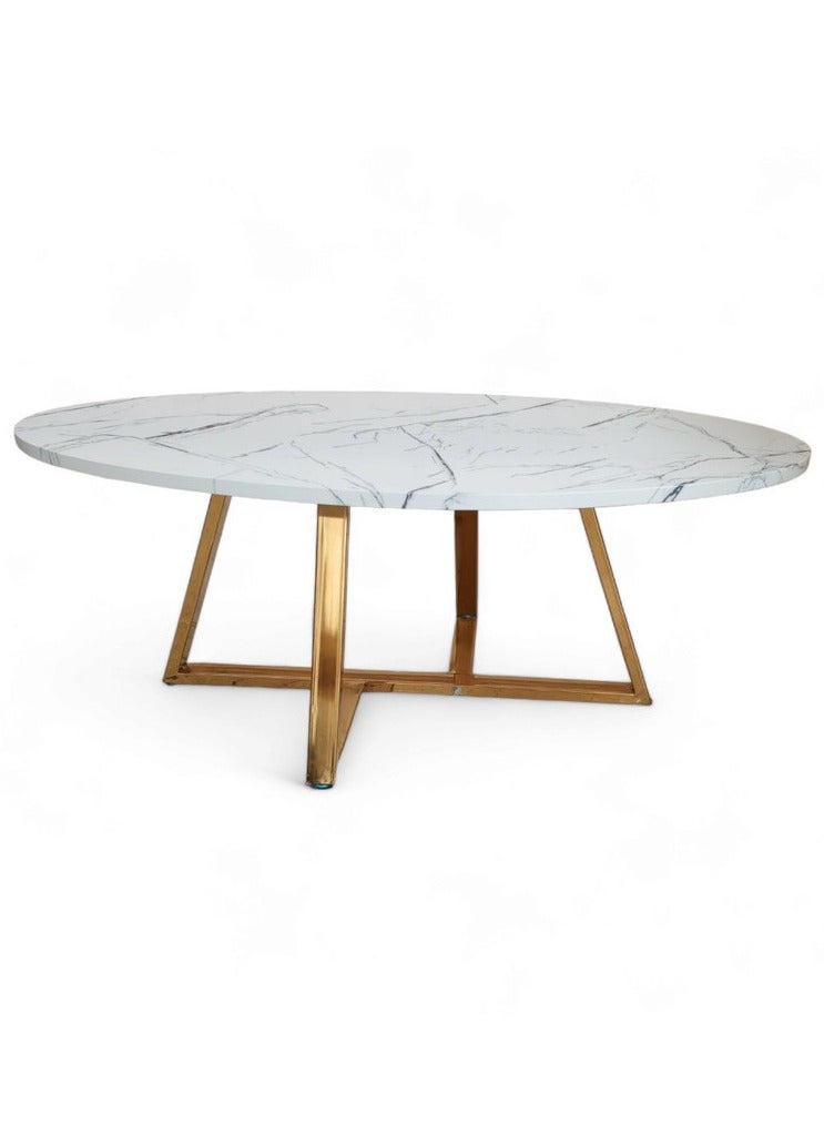Concent Oval Marble Surface MDF Deck Guest Table with Durable Gold Base - Image 1